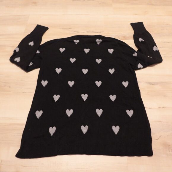 M Magaschoni Women M Sweater Black Gray Heart Print Pullover Stretch Knit - Picture 2 of 7